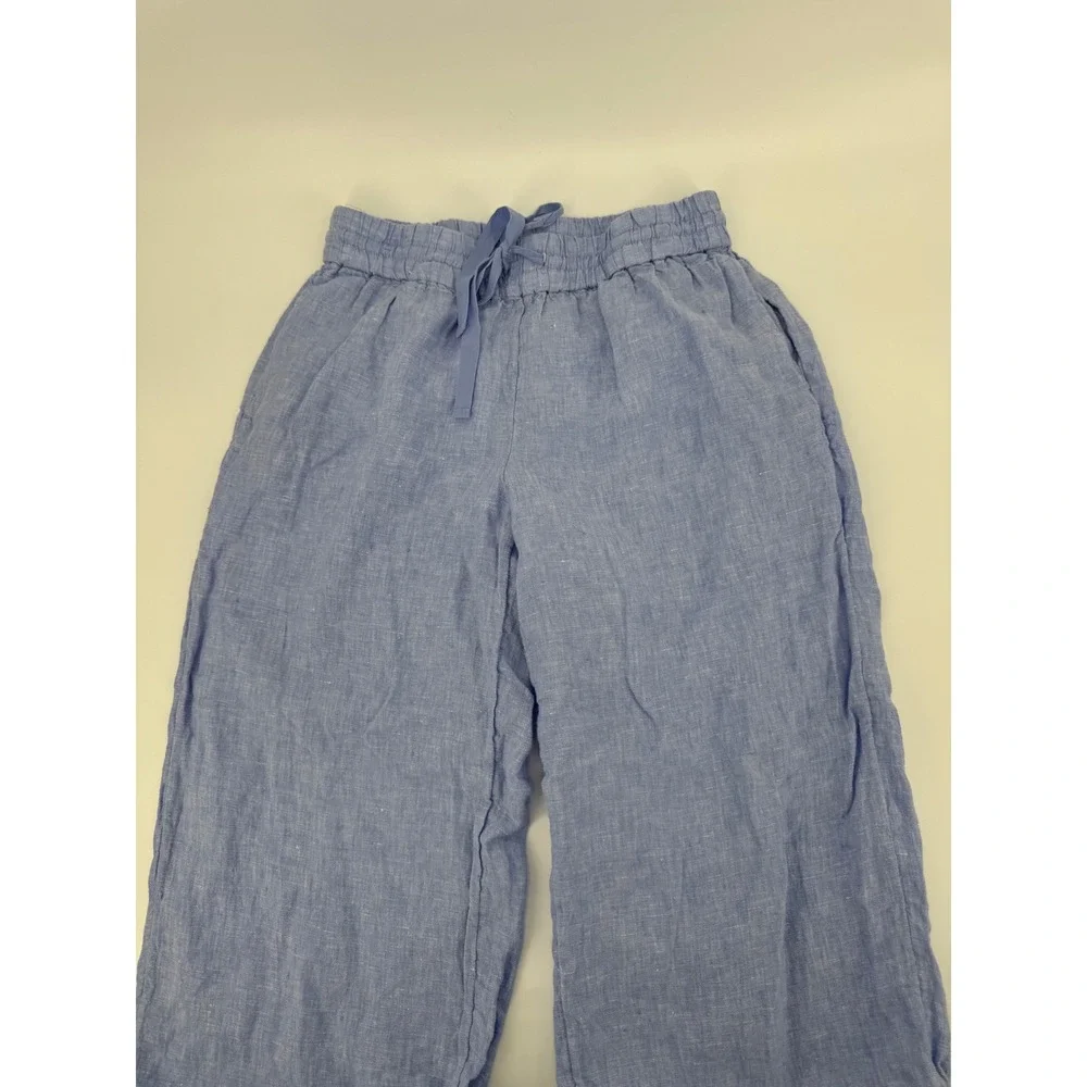 J.Crew Linen Wide Leg Pants Women S Blue Elastic Waist Drawstring Coastal Summer